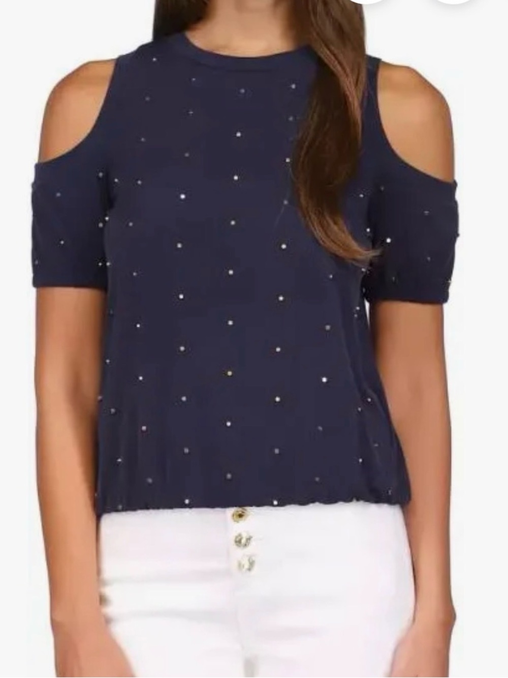 Navy Michael Kors Cold-ShoulderTop with Stud Detail SZ 2X.
